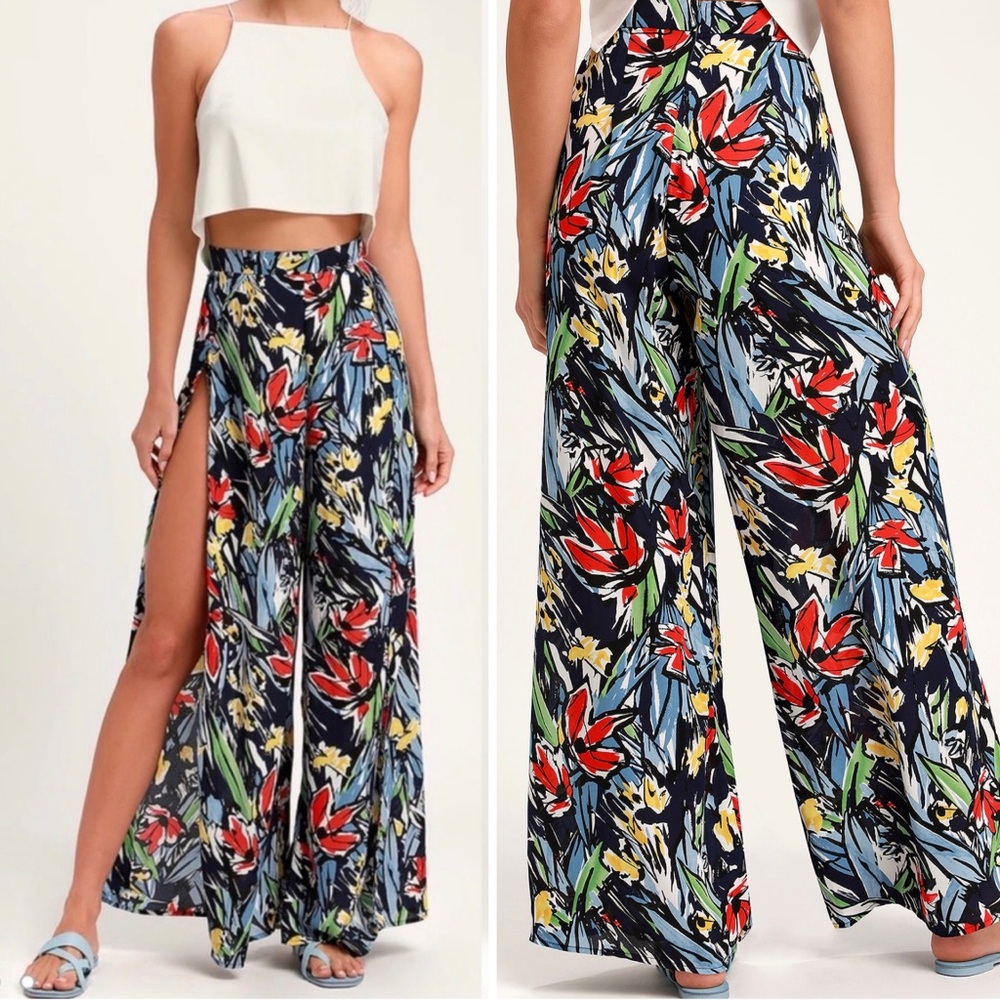 Lulus Pauma Navy Blue Print Wide-Leg Pants Women’s Size Medium NWT - Picture 12 of 13